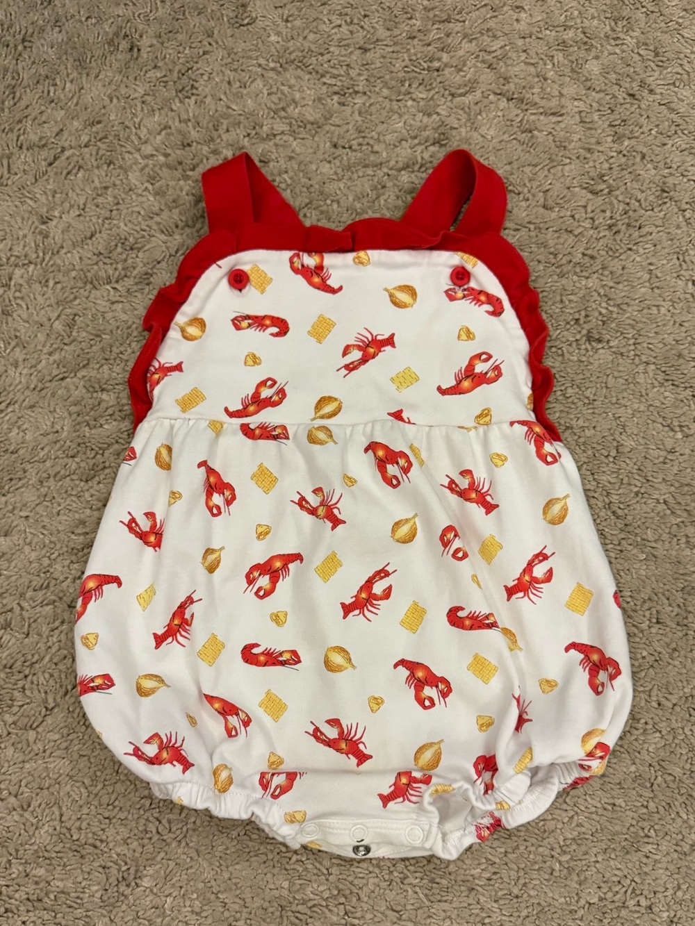 Red & White crawfish Print Baby Romper